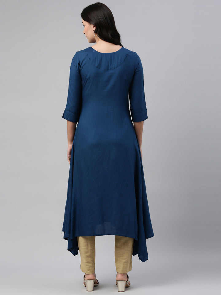 Neerus Blue rayon straight kurti - detail view 1