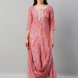 Neerus Pink Printed A Line Kurta