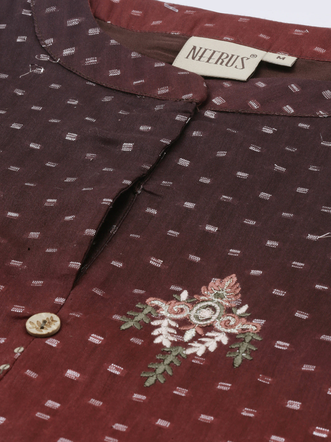 Neerus Brown modal printed high-low kurti mandarin collar - side view