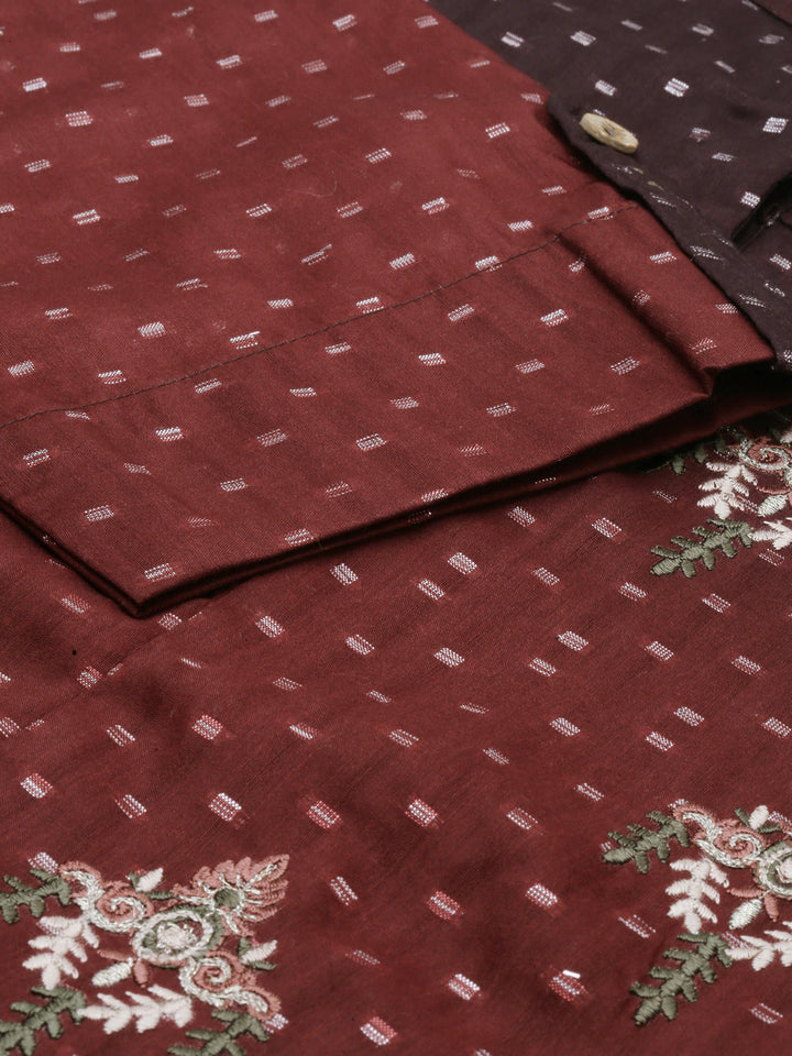 Neerus Brown modal printed high-low kurti mandarin collar - detail view 1