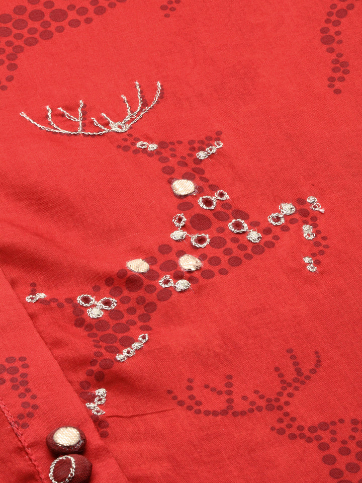 Neerus Red Printed High Low Kurta