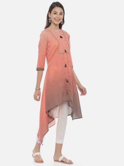 Neeru's Peach Embroidered High Low Kurta