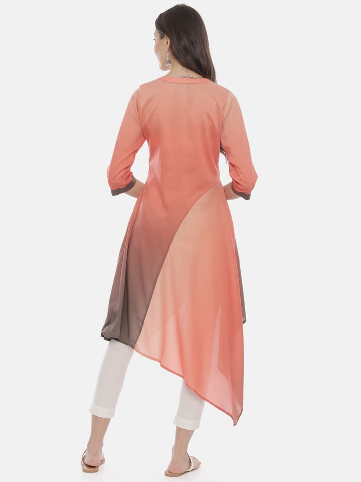 Neerus Orange muslin embroidered high-low kurta - detail view 2