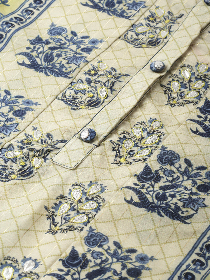 Neerus Beige Embroidered A Line Kurta