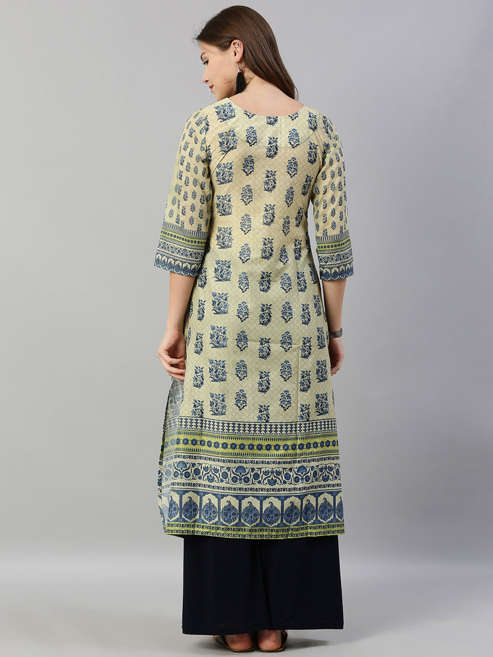 Neerus Beige Embroidered A Line Kurta