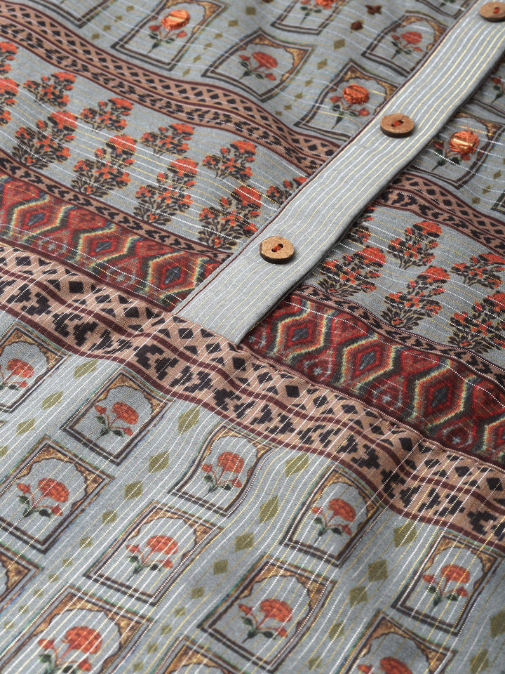 Neerus Blue Printed A Line Kurta