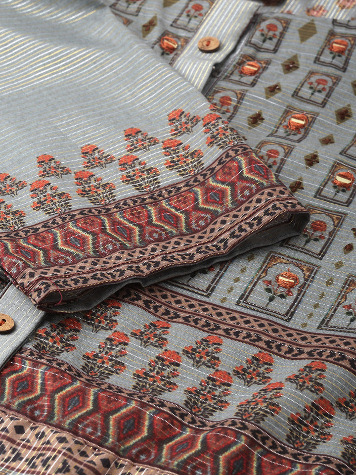 Neerus Blue Printed A Line Kurta