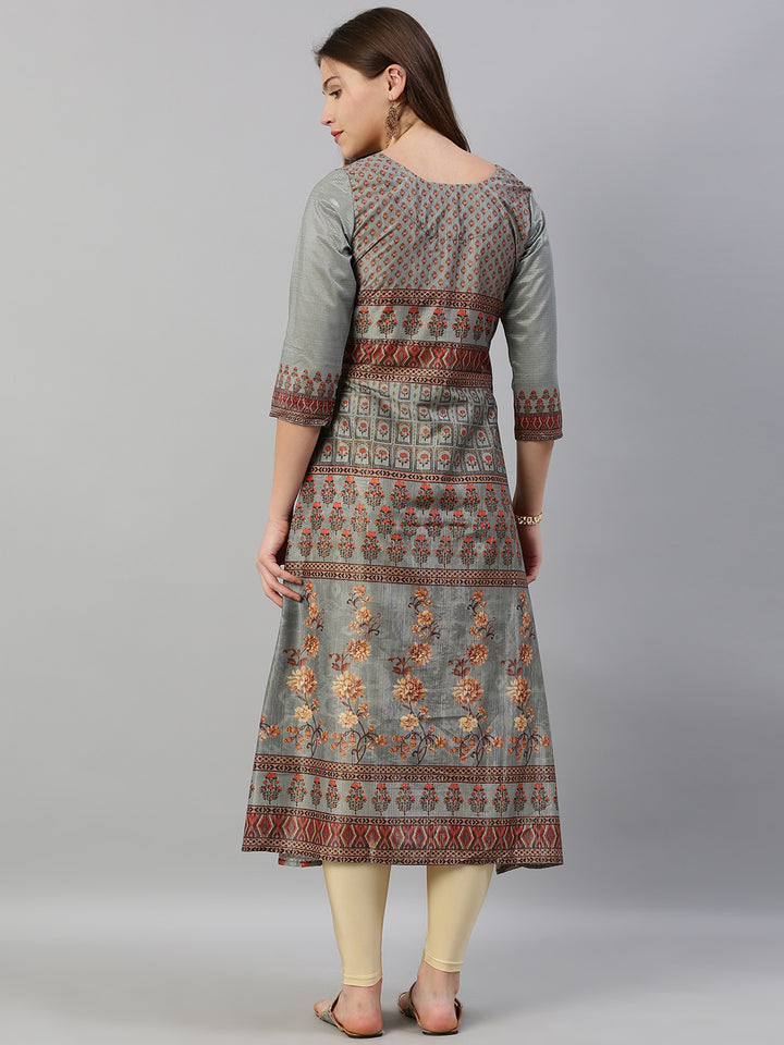 Neerus Blue Printed A Line Kurta