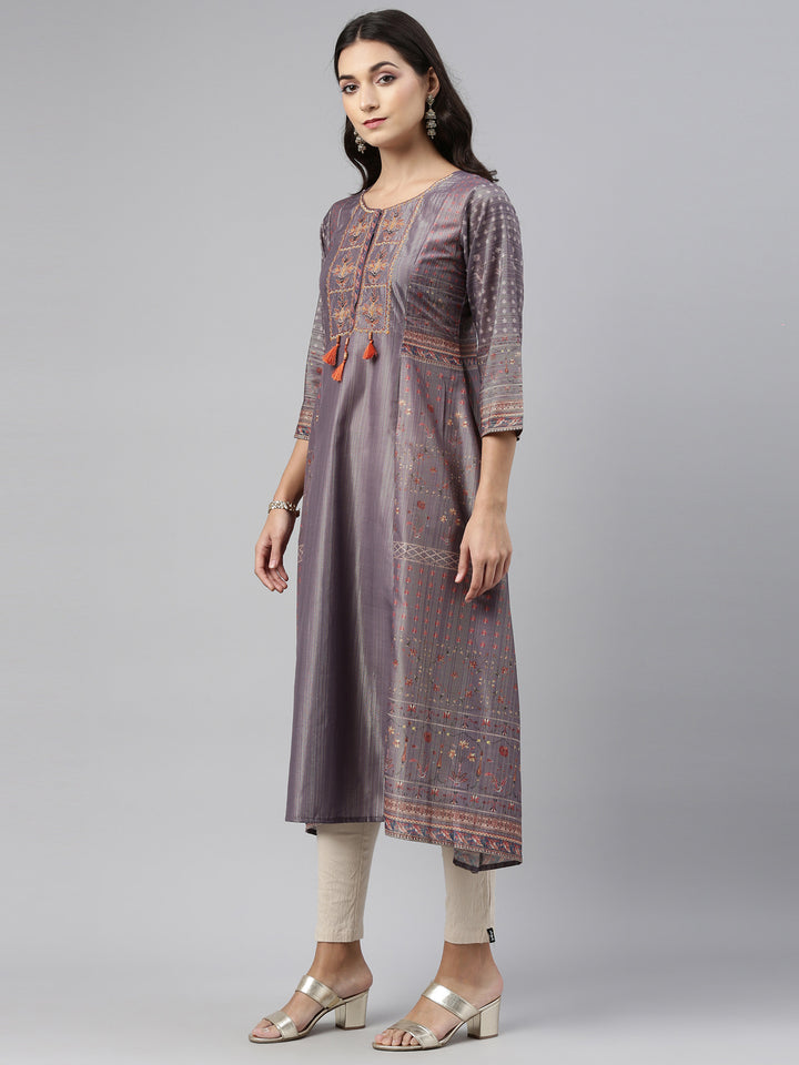 Neerus Gray Color Model Fabric Tunic