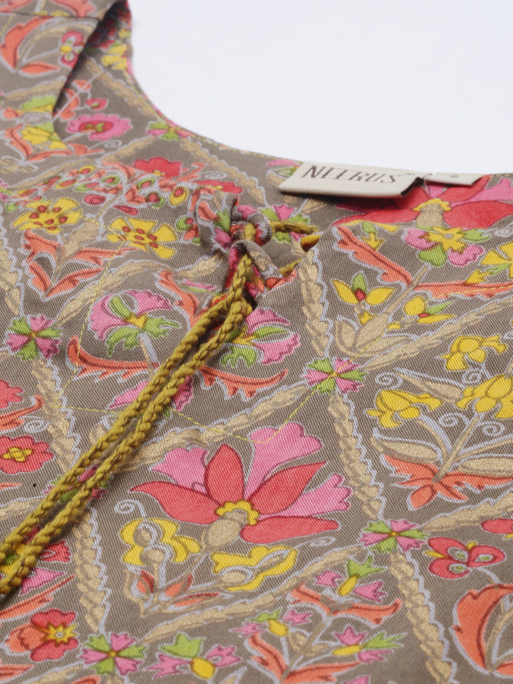 Neerus Brown Printed Straight Kurta