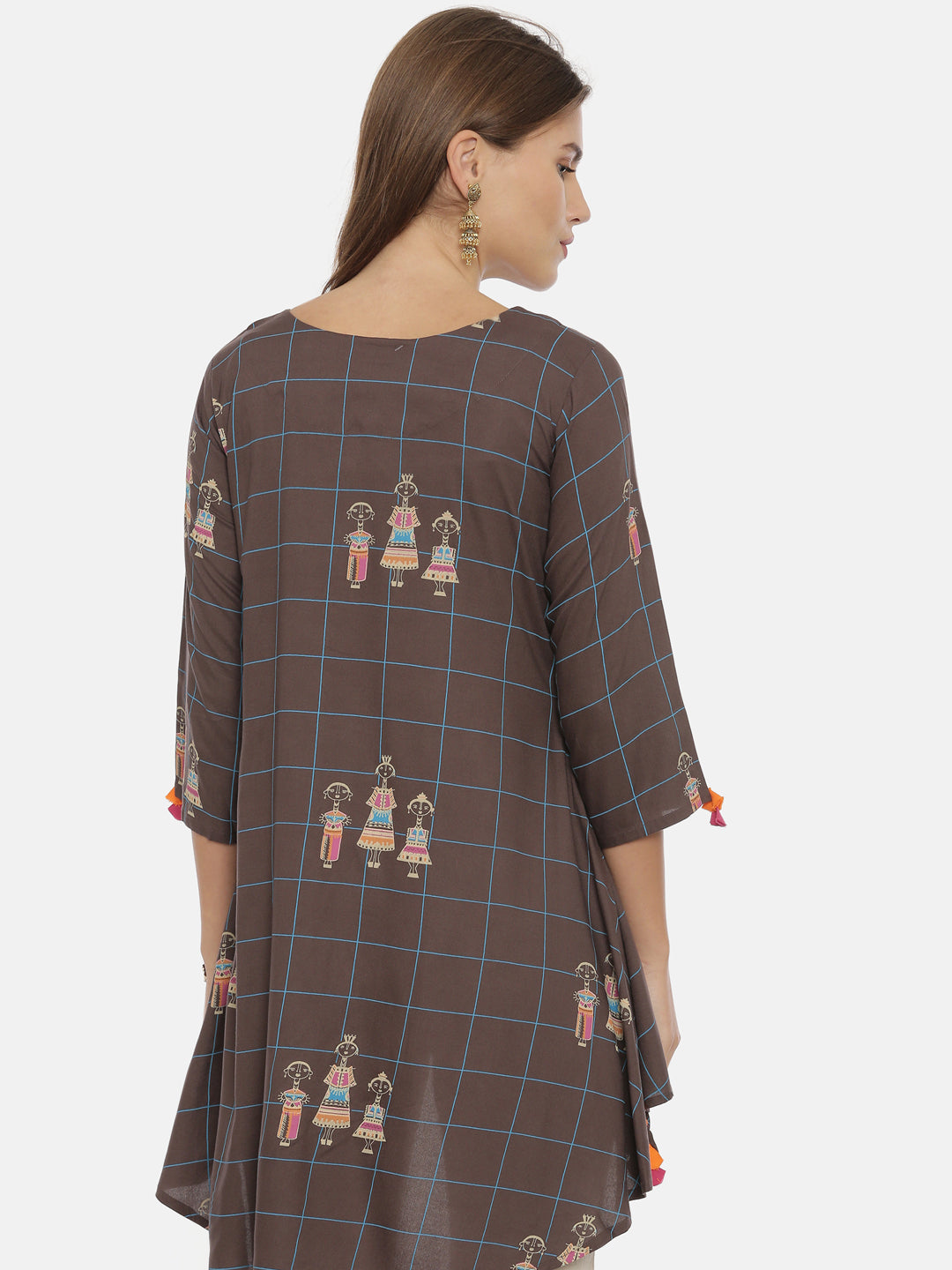 Neerus Grey rayon printed high-low kurti - detail view 2
