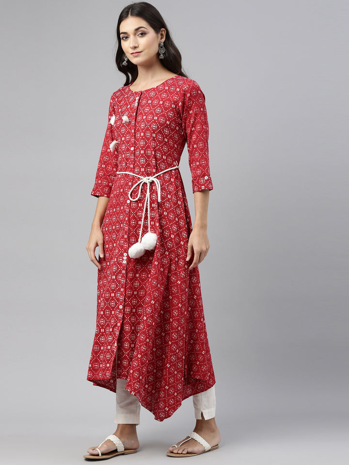 Neerus Maroon Color Cotton Fabric Tunic