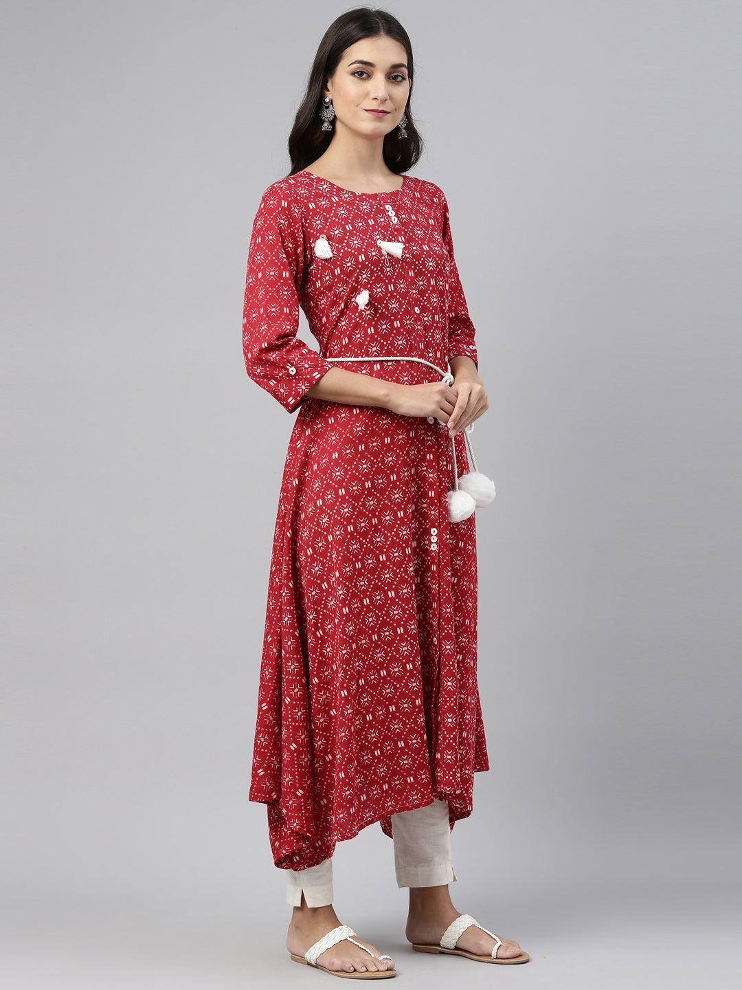 Neerus Maroon Color Cotton Fabric Tunic