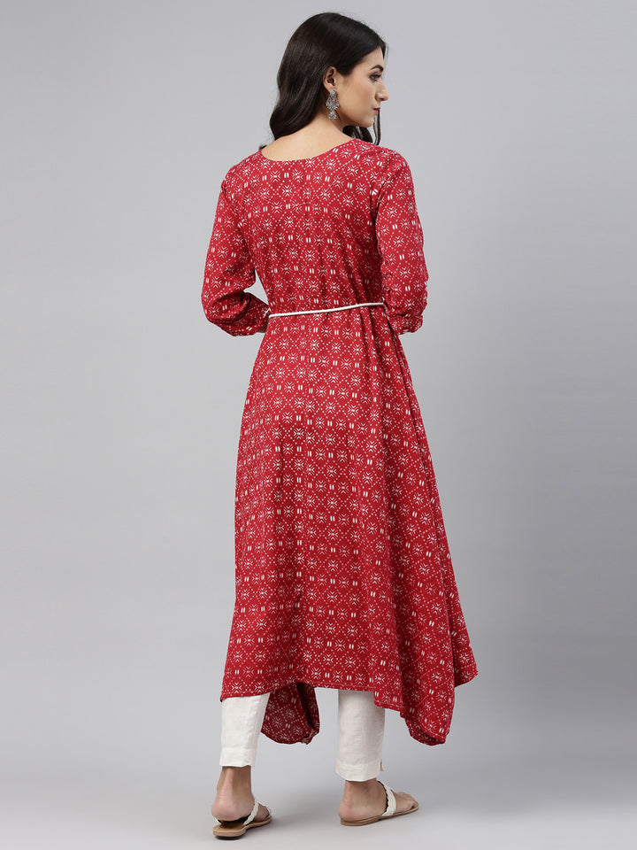 Neerus Maroon Color Cotton Fabric Tunic