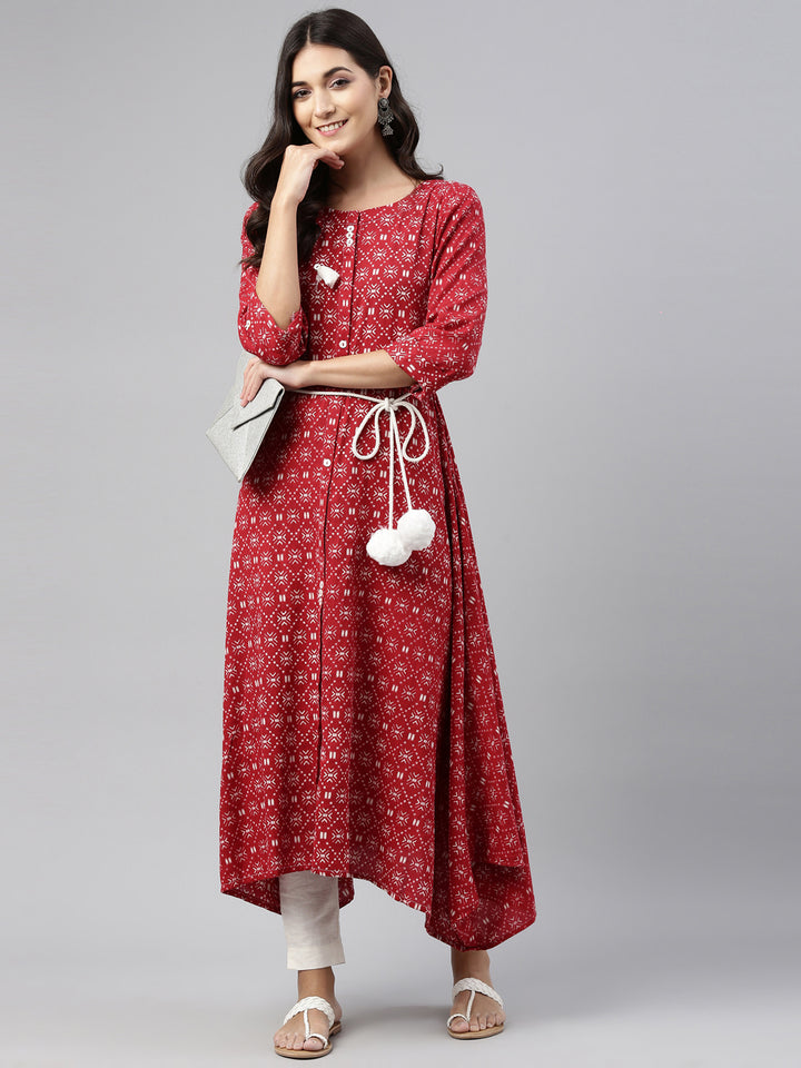 Neerus Maroon Color Cotton Fabric Tunic