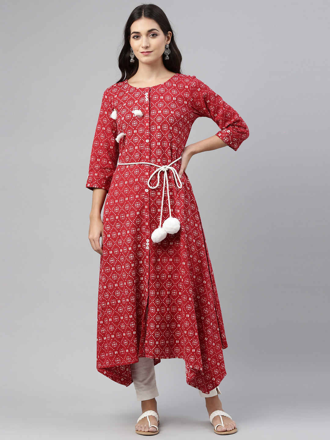 Neerus Maroon Color Cotton Fabric Tunic