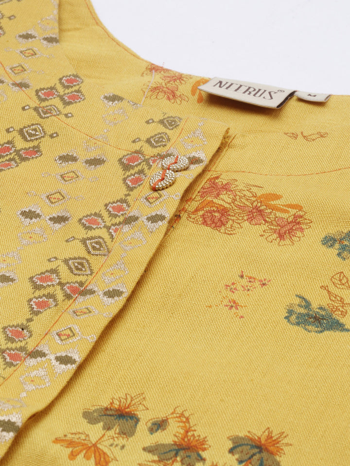 Neerus Yellow Printed High Low Kurta