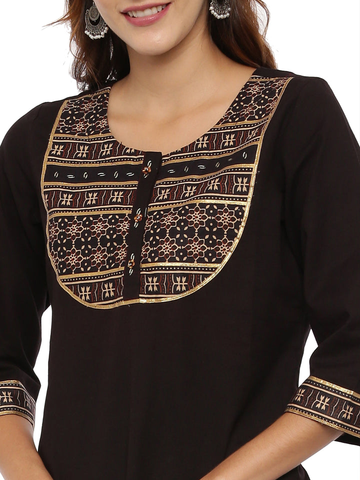 Neerus Brown Printed Kurta With Sharara & Dupatta