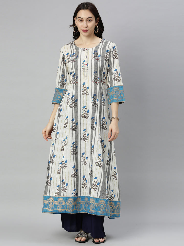Neerus Grey Embroidered Flared Kurta