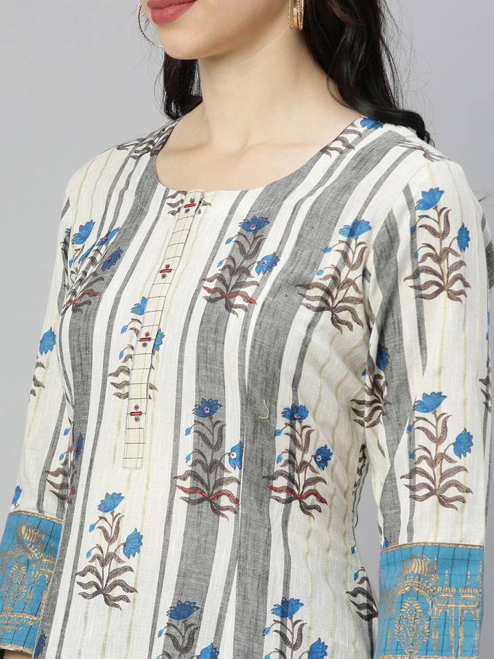 Neerus Grey Embroidered Flared Kurta