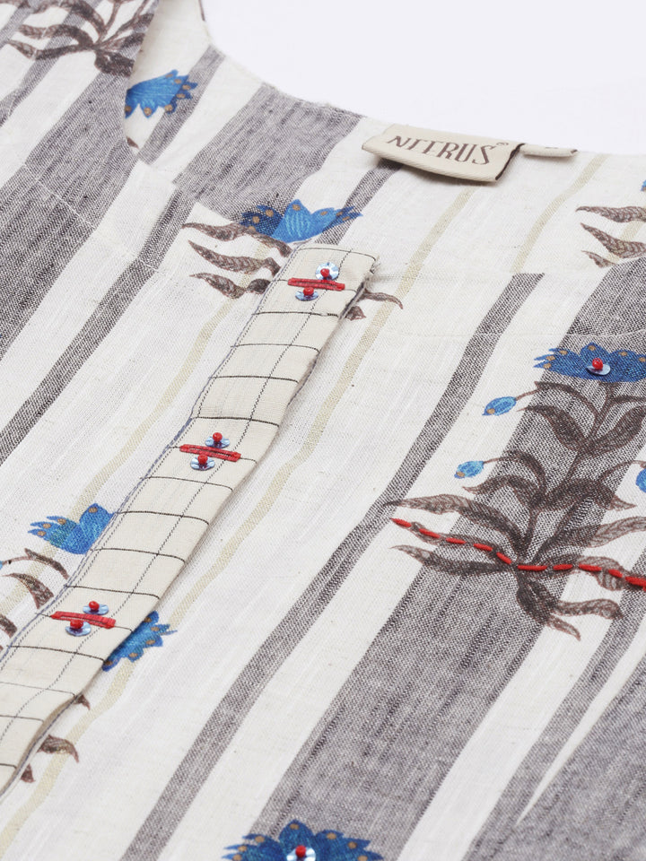 Neerus Grey Embroidered Flared Kurta