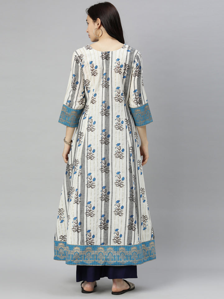 Neerus Grey Embroidered Flared Kurta