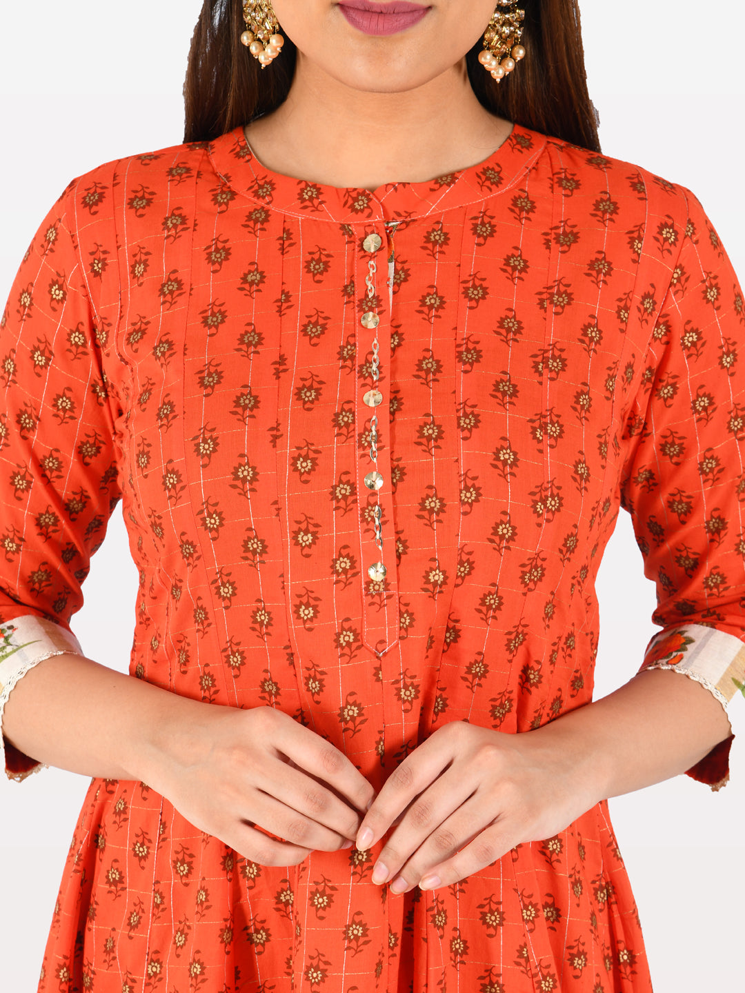 Neerus Orange & Cream Printed Kurta With Palazzo & Dupatta