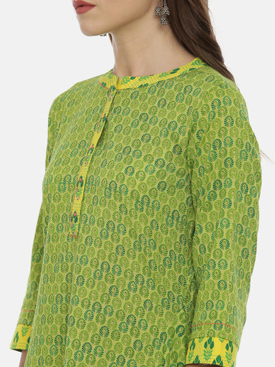 Neeru's Green Printed High Low Kurta