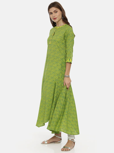 Neeru's Green Printed High Low Kurta