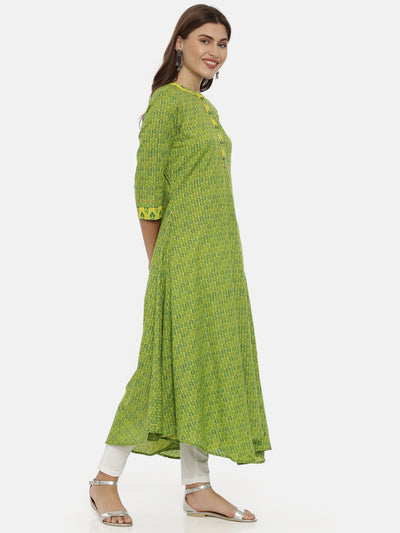Neeru's Green Printed High Low Kurta