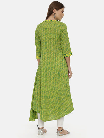Neeru's Green Printed High Low Kurta