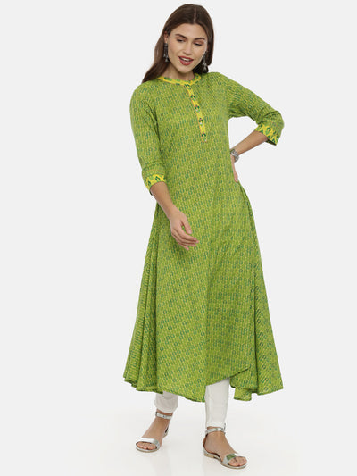 Neeru's Green Printed High Low Kurta