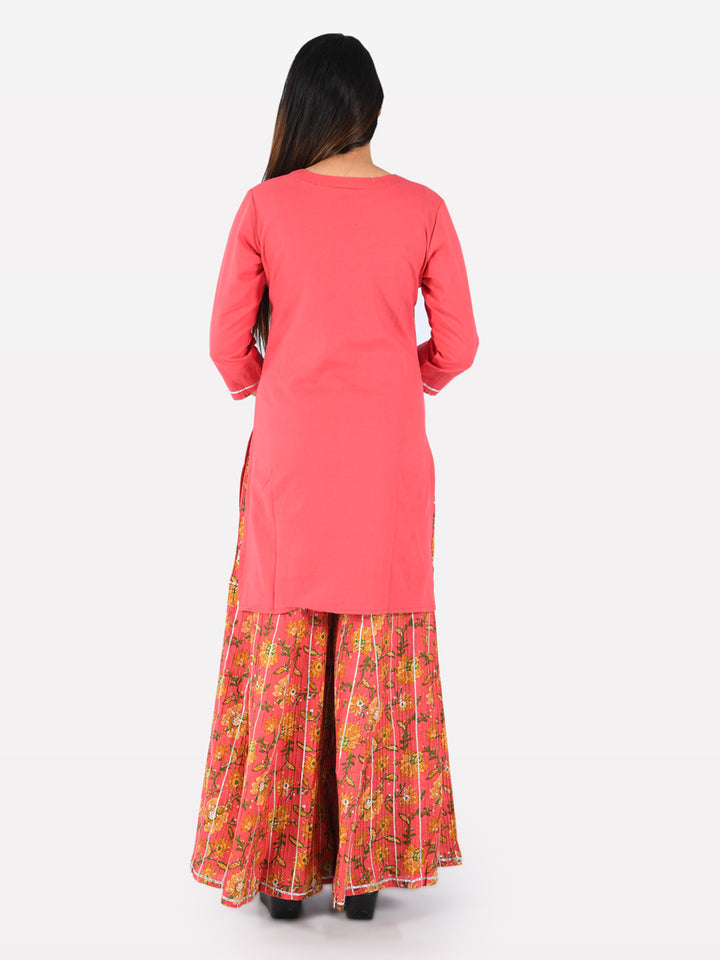 Neerus Pink Printed Straight Kurta