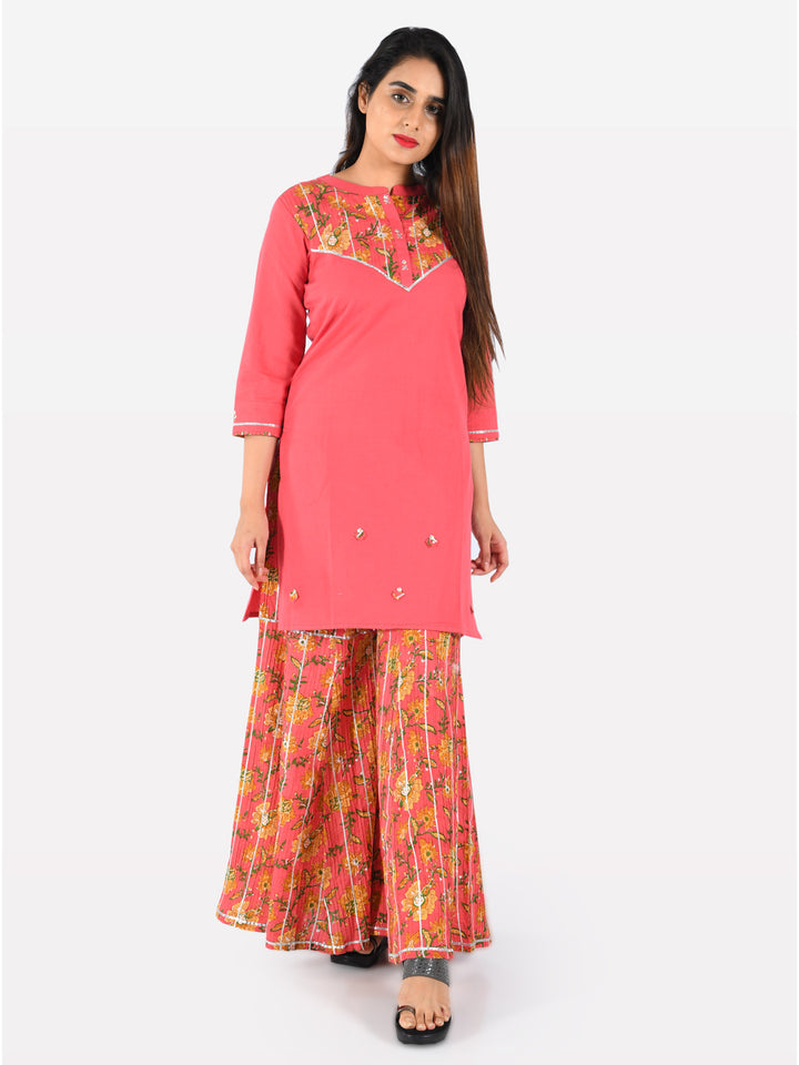Neerus Pink Printed Straight Kurta
