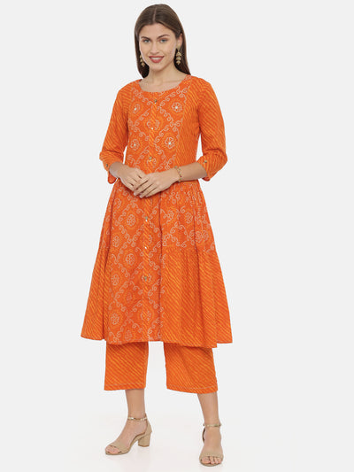 Neeru's Orange Bandhani Anarkali Kurta