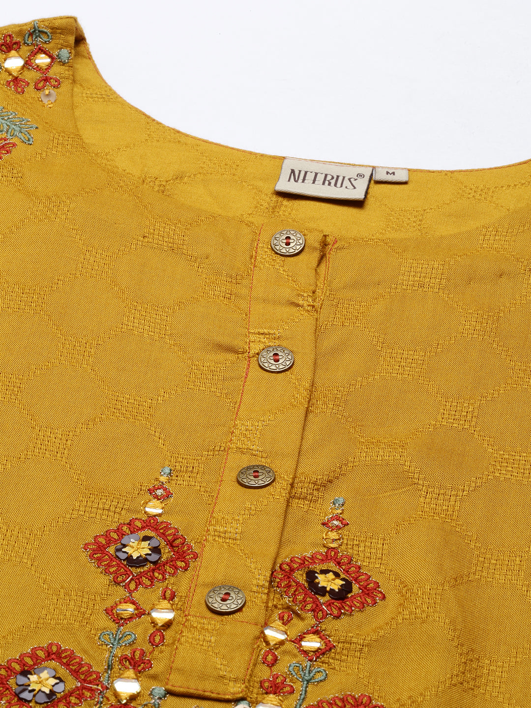 Neerus Yellow rayon solid kurti tunic - detail view 4