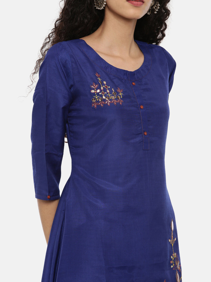 Neerus Blue Embellished High Low Kurta