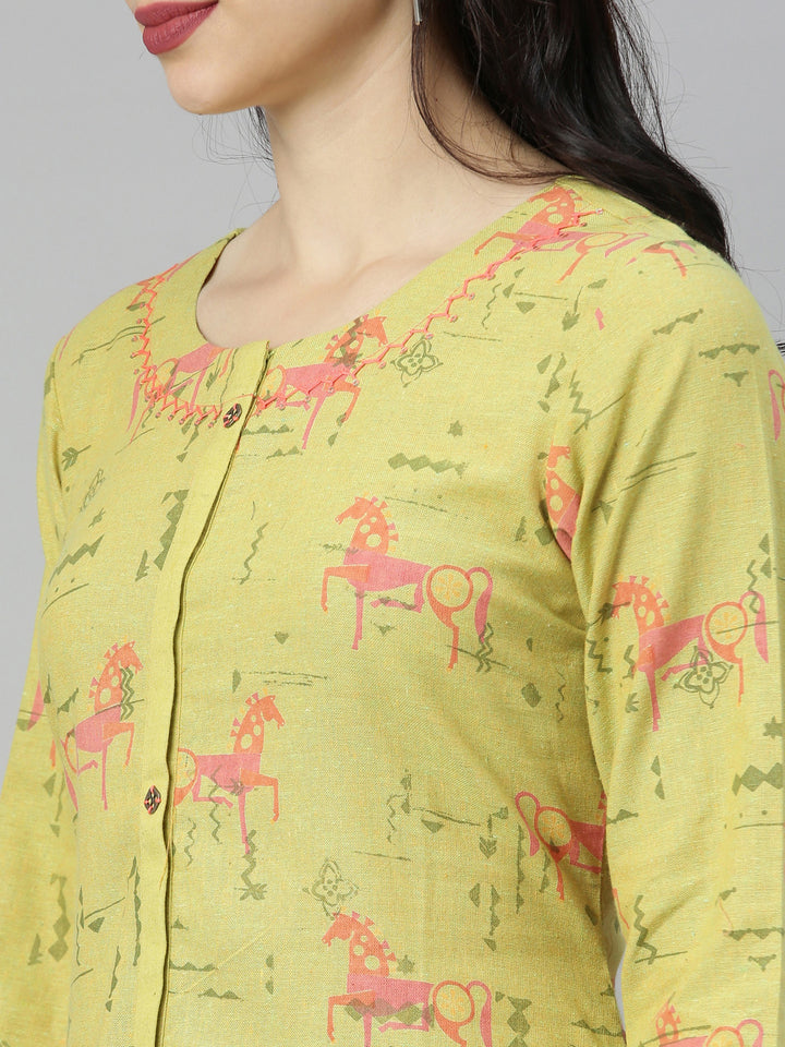 Neerus Green printed high-low kurta - back view