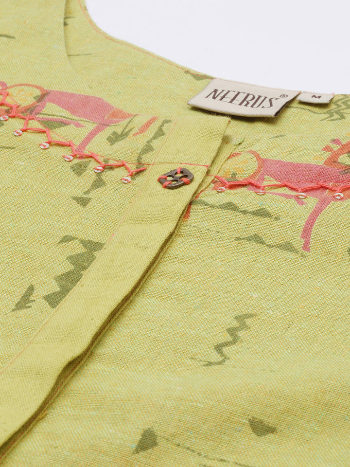 Neerus Green printed high-low kurta - side view