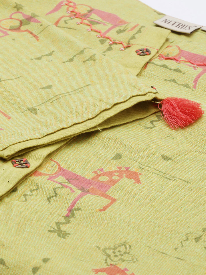Neerus Green printed high-low kurta - detail view 1