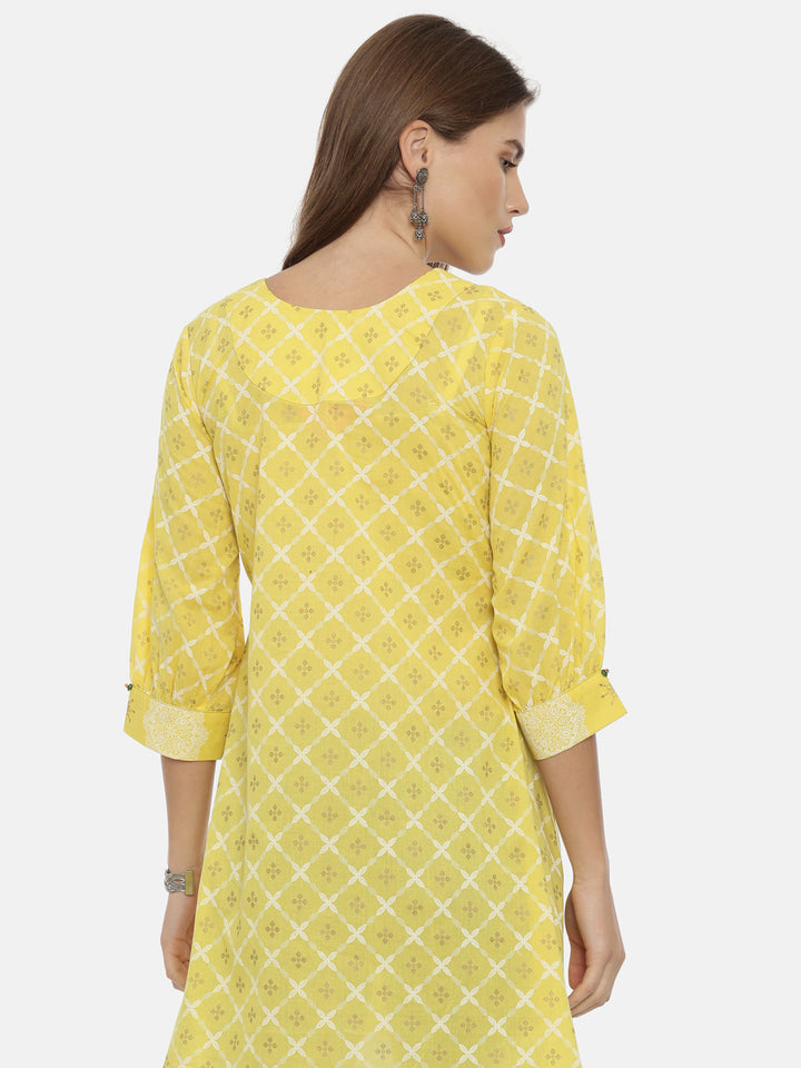 Neerus Yellow Printed Flared Kurta