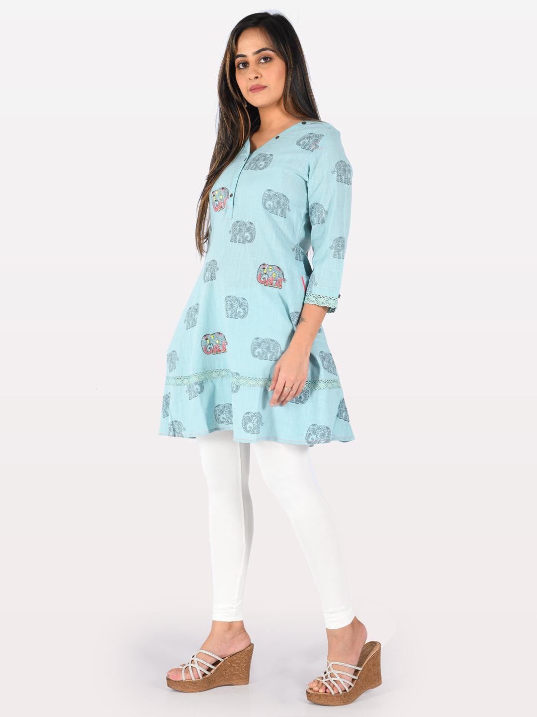 Neeru's Blue Printed A Line Kurta