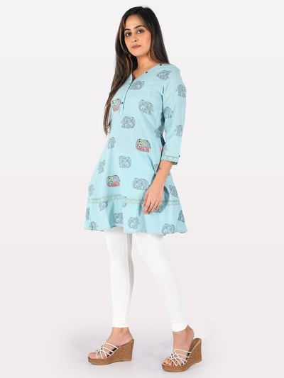 Neeru's Blue Printed A Line Kurta
