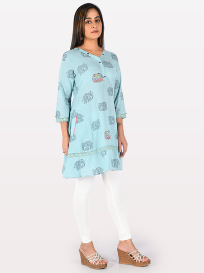 Neeru's Blue Printed A Line Kurta