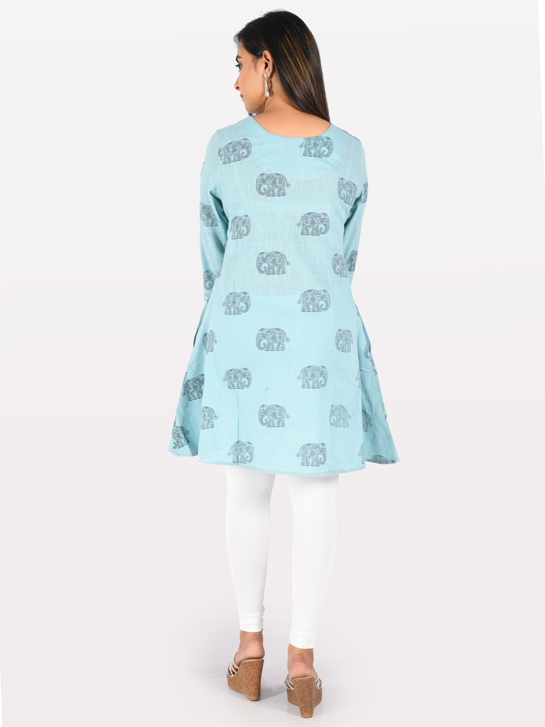 Neeru's Blue Printed A Line Kurta