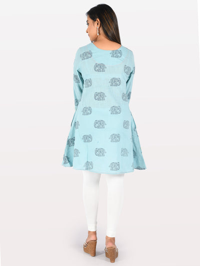 Neeru's Blue Printed A Line Kurta