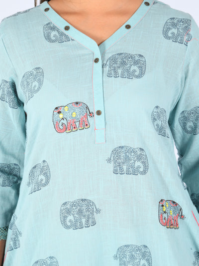Neeru's Blue Printed A Line Kurta