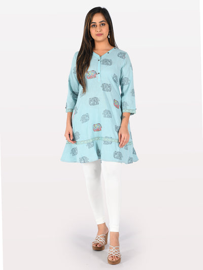 Neeru's Blue Printed A Line Kurta
