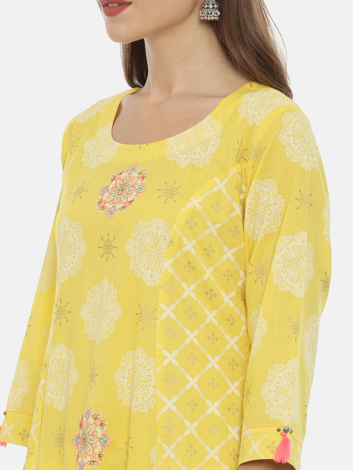 Neerus Yellow Printed Anarkali Kurta
