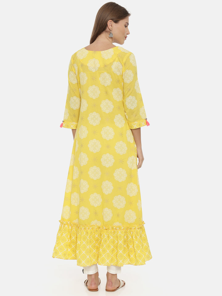Neerus Yellow Printed Anarkali Kurta